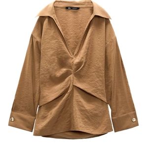 Zara gathered shirt light brown medium